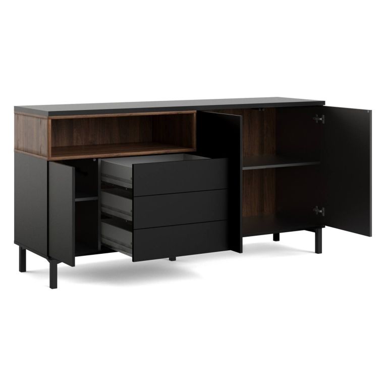 Credenza nera,noce 175x48x89h cm 3 ante e 3 cassetti - Julie