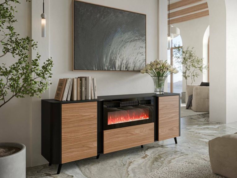 Credenza nera,noce 190x40x68h cm 3 ante - Briano