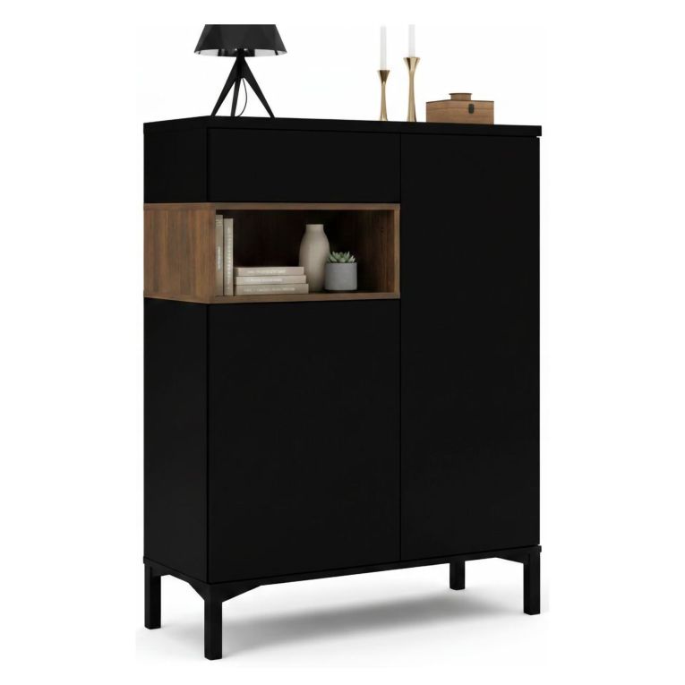 Credenza nera,noce 88x36x118h cm 2 ante e 1 cassetto - Alfra