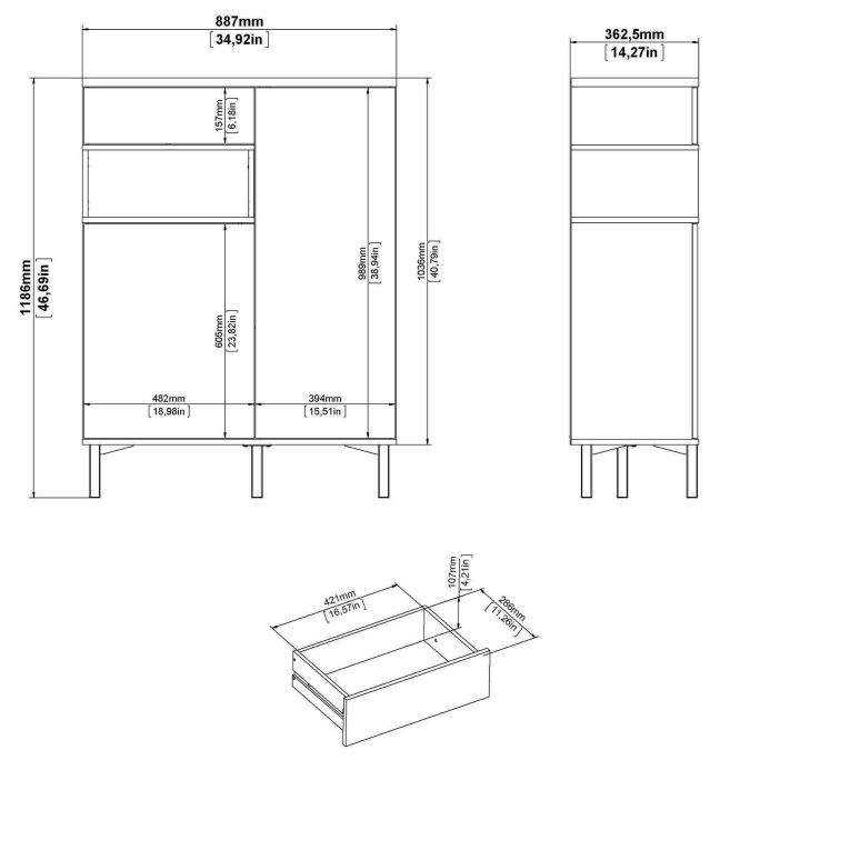 Credenza nera,noce 88x36x118h cm 2 ante e 1 cassetto - Alfra