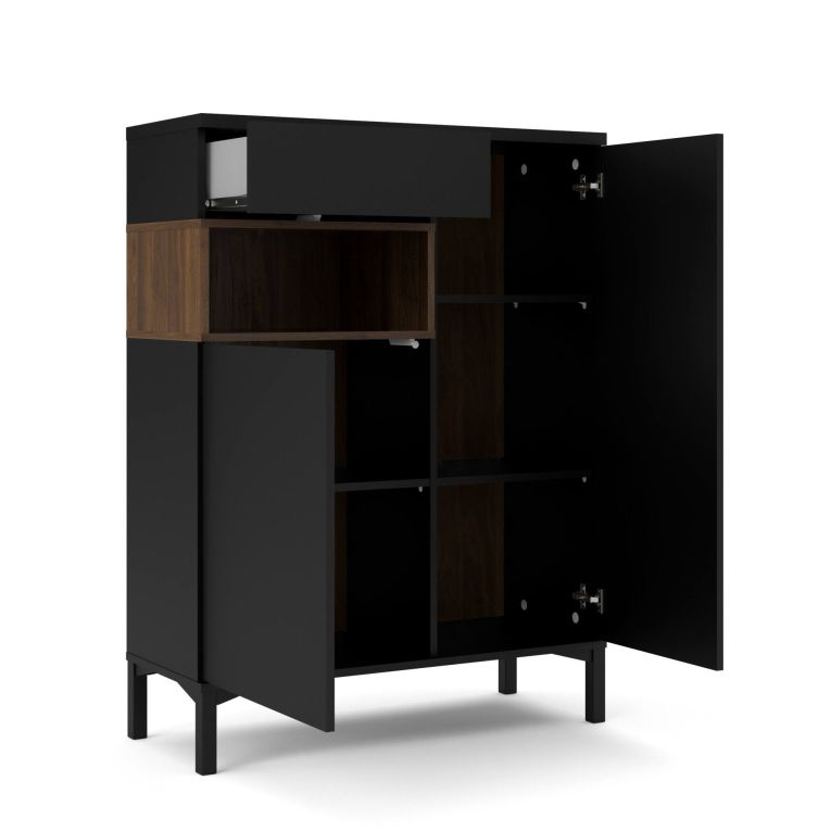 Credenza nera,noce 88x36x118h cm 2 ante e 1 cassetto - Alfra