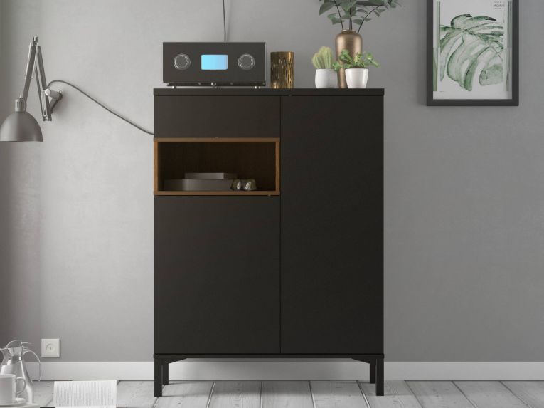 Credenza nera,noce 88x36x118h cm 2 ante e 1 cassetto - Alfra