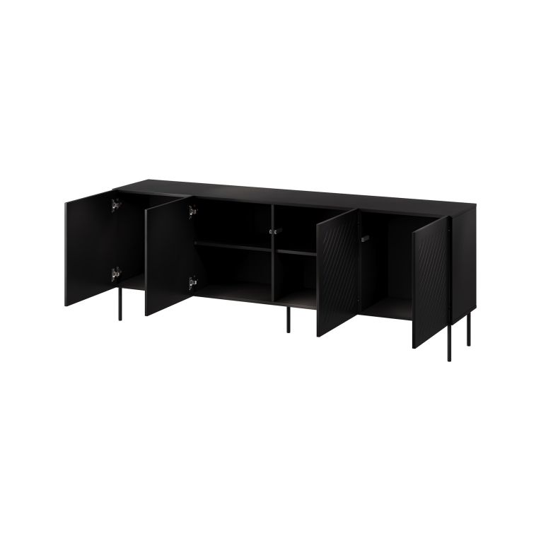 Credenza Nero 2 Ripiani 6 Vani 200.5x42x75h cm, 4 Ante - Carema