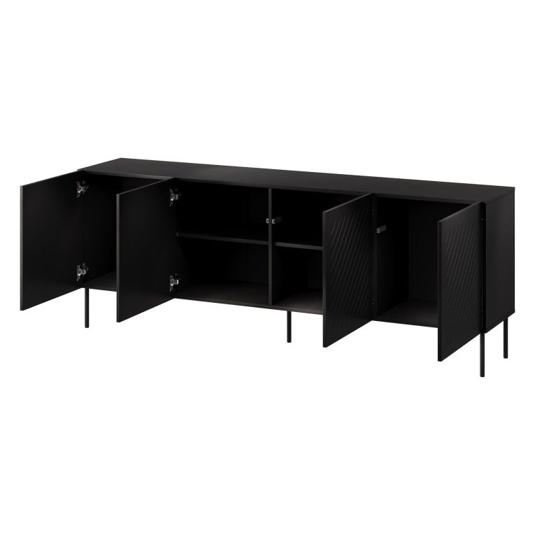 Credenza Nero 2 Ripiani 6 Vani 200.5x42x75h cm, 4 Ante - Carema