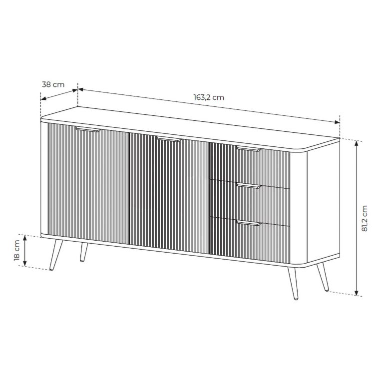 Credenza Nero 3 Cassetti 2 Ripiani 163x38x81h cm, Apertura Battente, Scorrevole - Halilala