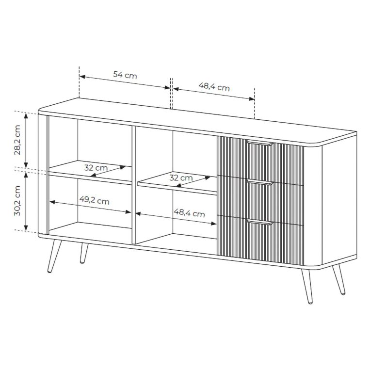 Credenza Nero 3 Cassetti 2 Ripiani 163x38x81h cm, Apertura Battente, Scorrevole - Halilala