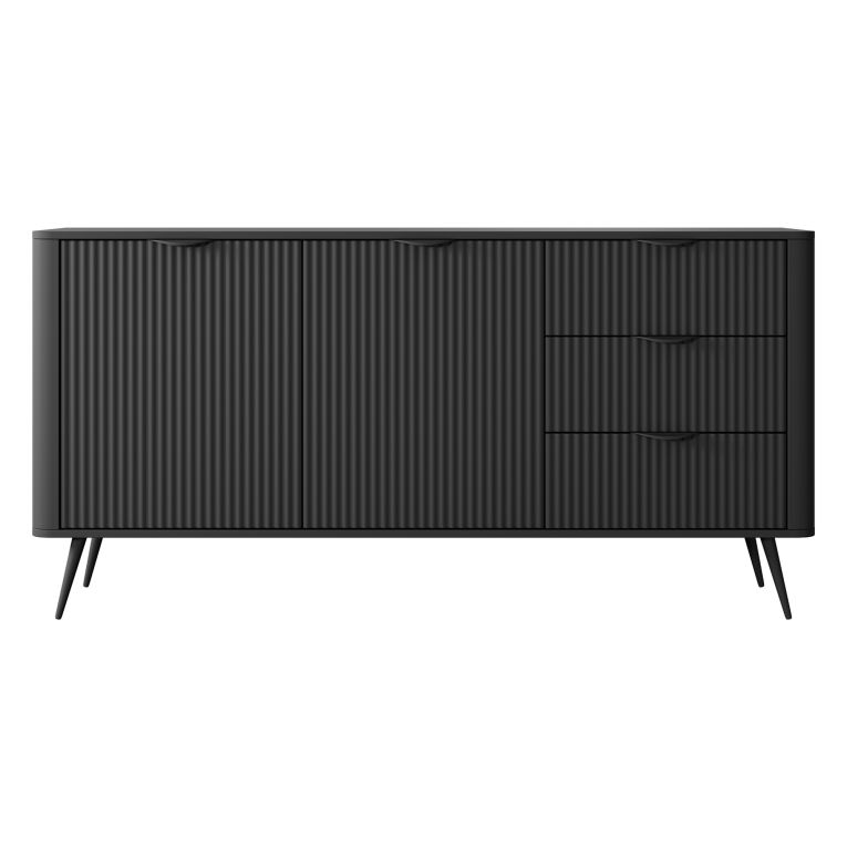 Credenza Nero 3 Cassetti 2 Ripiani 163x38x81h cm, Apertura Battente, Scorrevole - Halilala