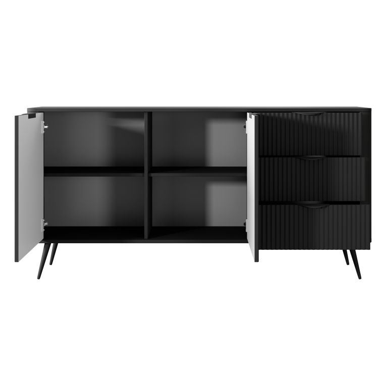 Credenza Nero 3 Cassetti 2 Ripiani 163x38x81h cm, Apertura Battente, Scorrevole - Halilala