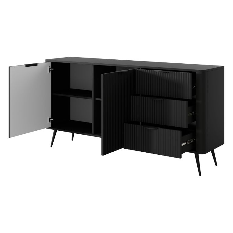 Credenza Nero 3 Cassetti 2 Ripiani 163x38x81h cm, Apertura Battente, Scorrevole - Halilala