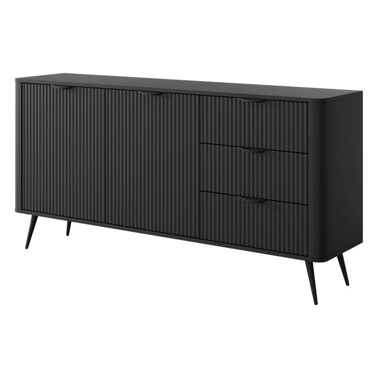Credenza Nero 3 Cassetti 2 Ripiani 163x38x81h cm, Apertura Battente, Scorrevole - Halilala