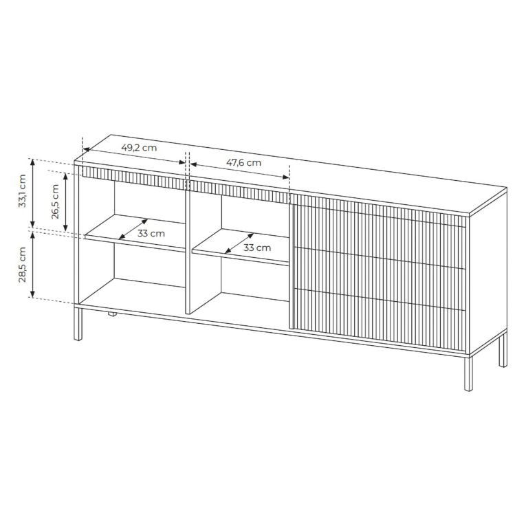 Credenza Nero 3 Cassetti 2 Ripiani 187x40x81h cm, Apertura Battente, Scorrevole - Hatone