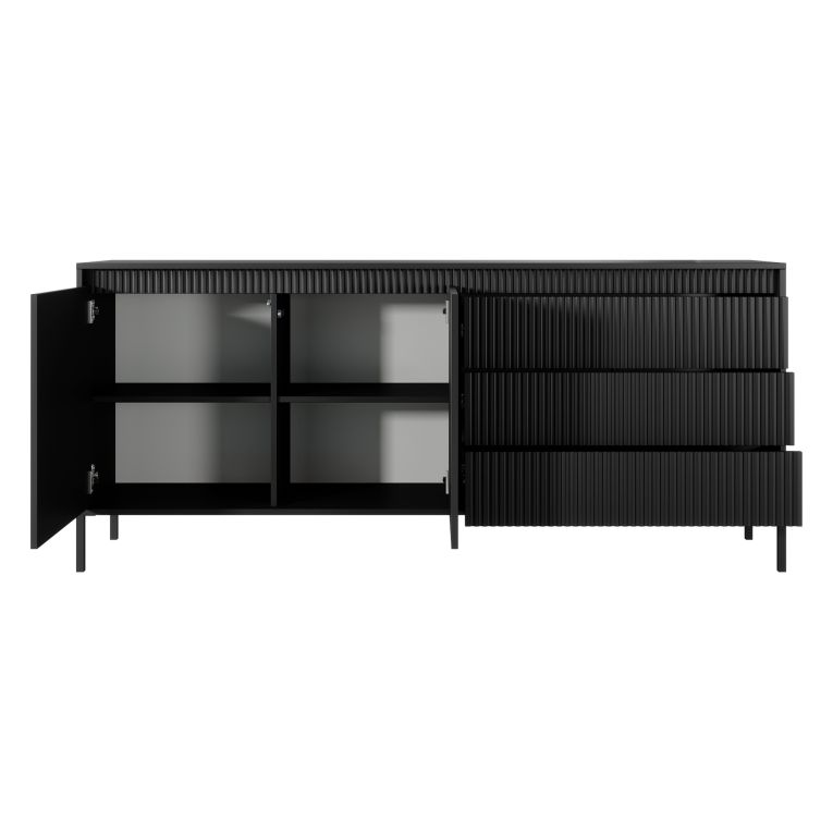 Credenza Nero 3 Cassetti 2 Ripiani 187x40x81h cm, Apertura Battente, Scorrevole - Hatone