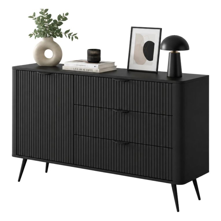 Credenza Nero 3 Cassetti un Ripiano 138x38x81h cm, Apertura Battente, Scorrevole - Halilomo