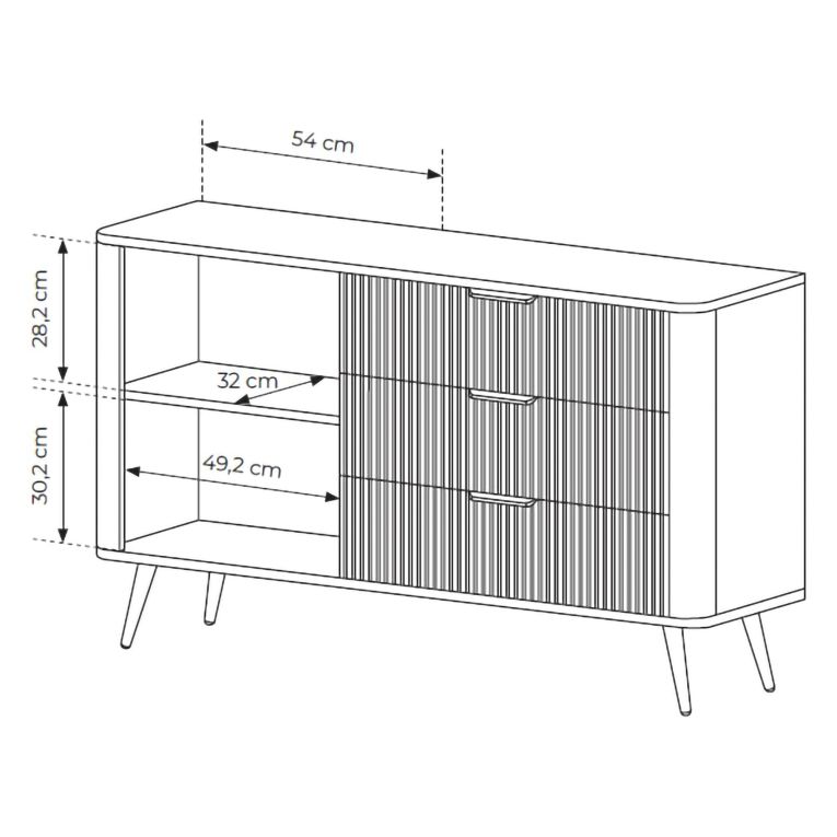 Credenza Nero 3 Cassetti un Ripiano 138x38x81h cm, Apertura Battente, Scorrevole - Halilomo