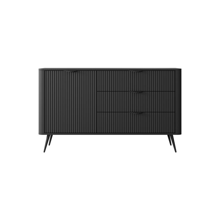 Credenza Nero 3 Cassetti un Ripiano 138x38x81h cm, Apertura Battente, Scorrevole - Halilomo