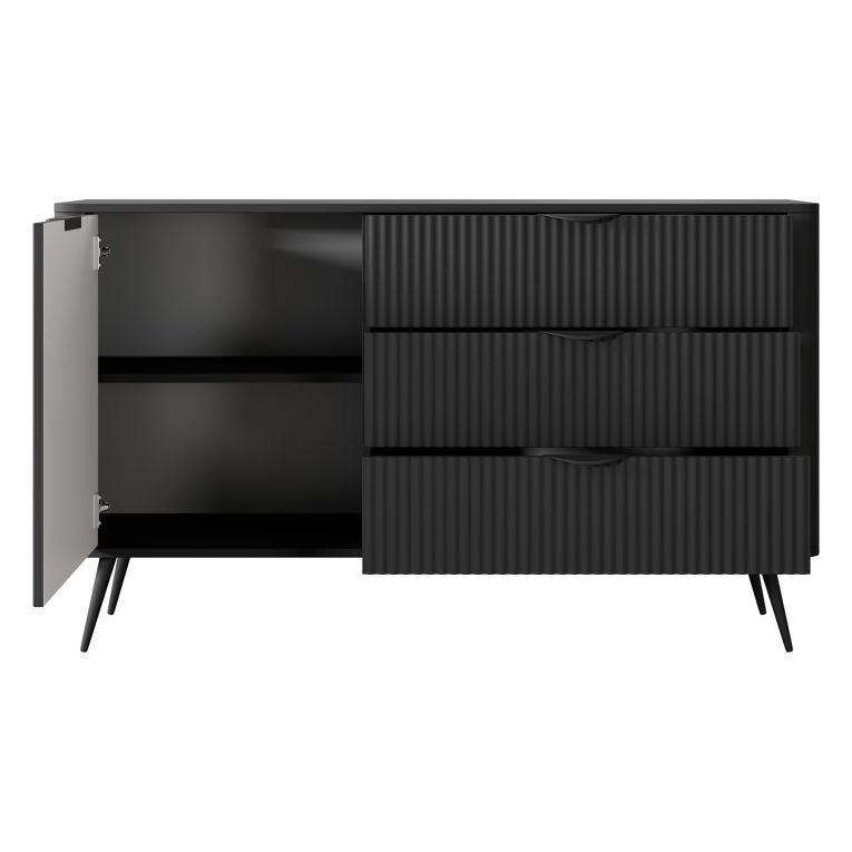 Credenza Nero 3 Cassetti un Ripiano 138x38x81h cm, Apertura Battente, Scorrevole - Halilomo