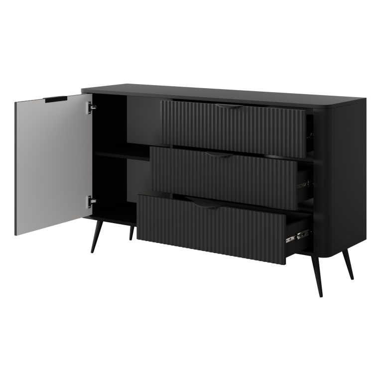 Credenza Nero 3 Cassetti un Ripiano 138x38x81h cm, Apertura Battente, Scorrevole - Halilomo