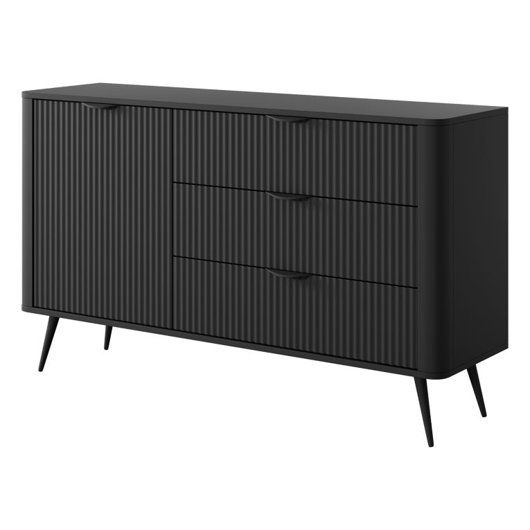 Credenza Nero 3 Cassetti un Ripiano 138x38x81h cm, Apertura Battente, Scorrevole - Halilomo