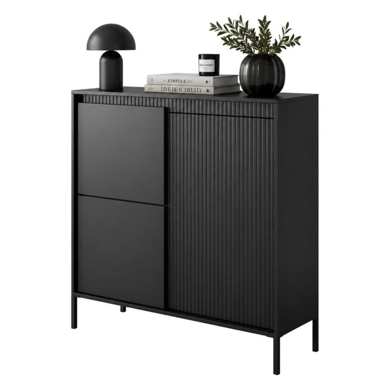 Credenza Nero 5 Ripiani Apertura Battente 104x40x123h cm, 3 Ante - Hatolaro