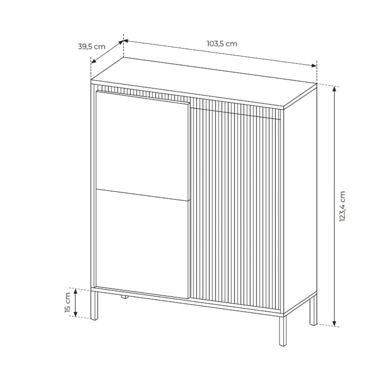 Credenza Nero 5 Ripiani Apertura Battente 104x40x123h cm, 3 Ante - Hatolaro