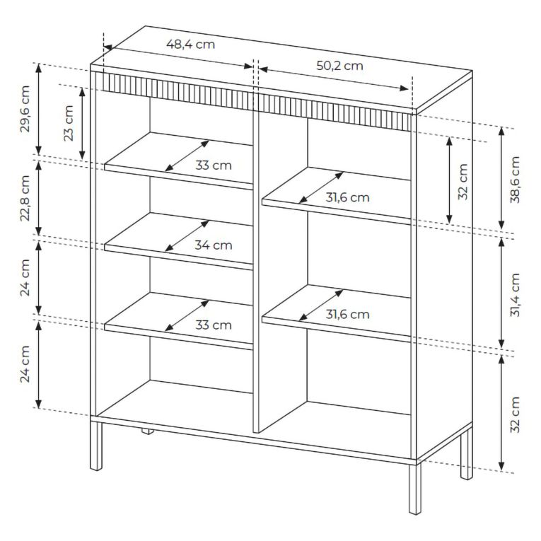 Credenza Nero 5 Ripiani Apertura Battente 104x40x123h cm, 3 Ante - Hatolaro