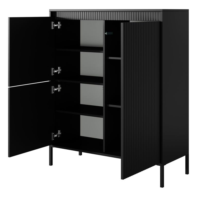 Credenza Nero 5 Ripiani Apertura Battente 104x40x123h cm, 3 Ante - Hatolaro