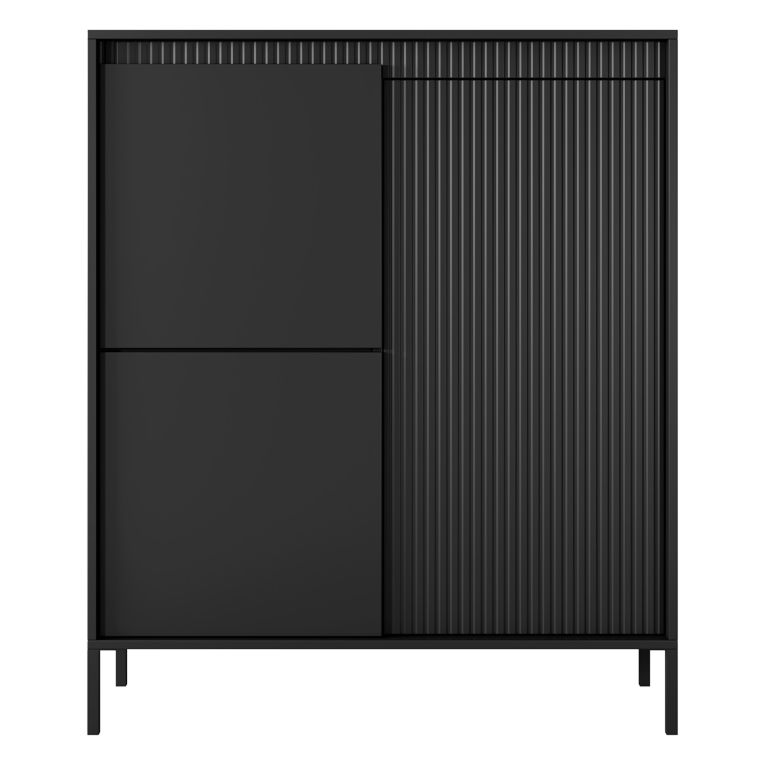 Credenza Nero 5 Ripiani Apertura Battente 104x40x123h cm, 3 Ante - Hatolaro