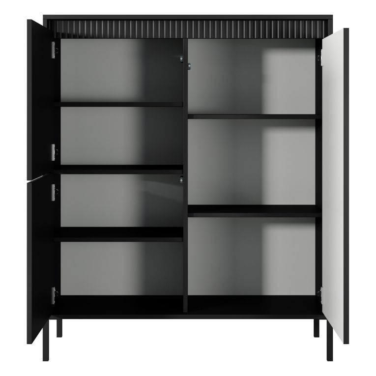 Credenza Nero 5 Ripiani Apertura Battente 104x40x123h cm, 3 Ante - Hatolaro