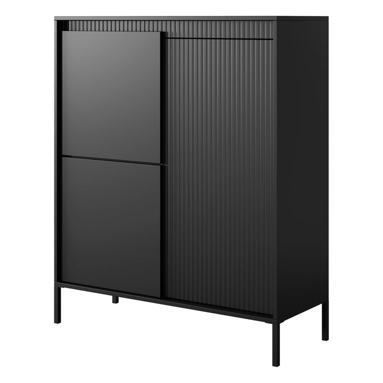 Credenza Nero 5 Ripiani Apertura Battente 104x40x123h cm, 3 Ante - Hatolaro