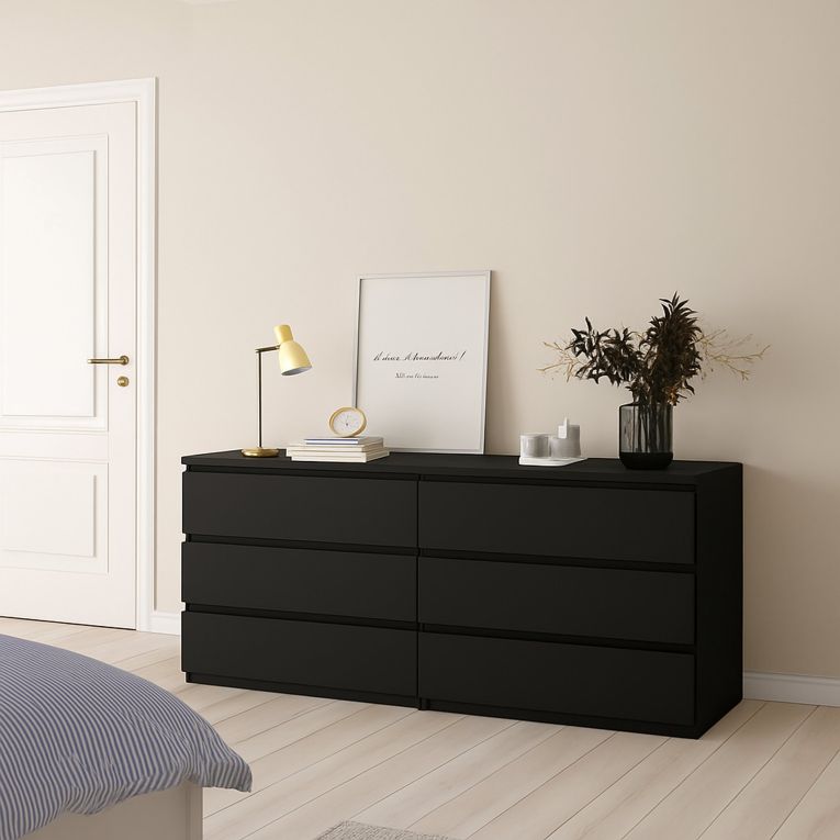 Credenza Nero 6 Cassetti Apertura Scorrevole 154x50x68h cm, Chiusura Scorrevole - Joyce