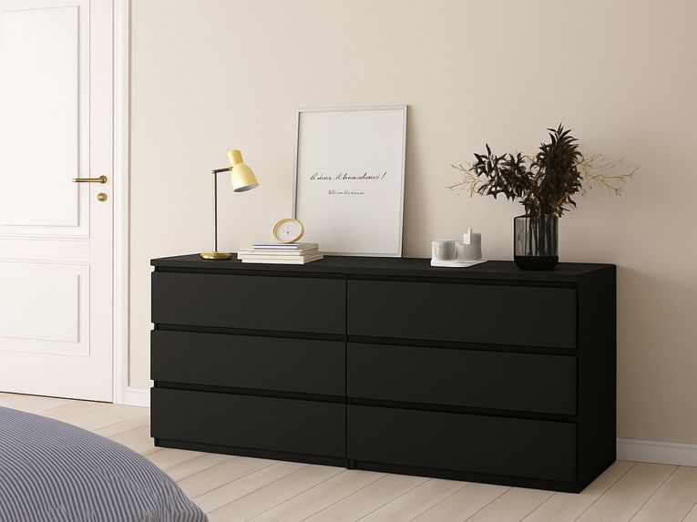 Credenza Nero 6 Cassetti Apertura Scorrevole 154x50x68h cm, Chiusura Scorrevole - Joyce