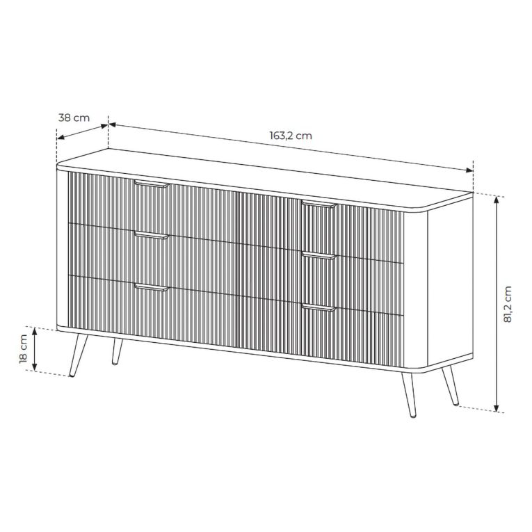 Credenza Nero 6 Cassetti un Ripiano 163x38x81h cm, Apertura Scorrevole - Hali