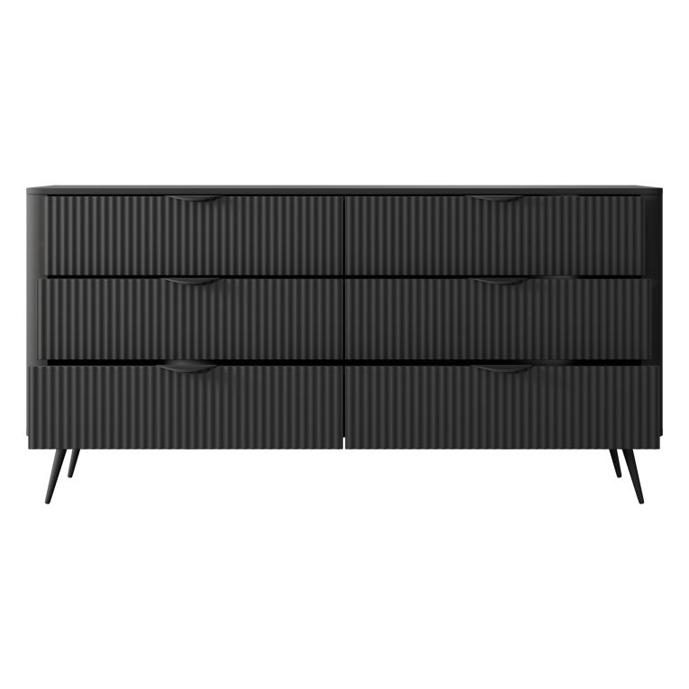 Credenza Nero 6 Cassetti un Ripiano 163x38x81h cm, Apertura Scorrevole - Hali