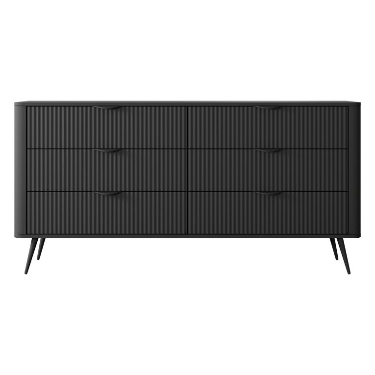 Credenza Nero 6 Cassetti un Ripiano 163x38x81h cm, Apertura Scorrevole - Hali