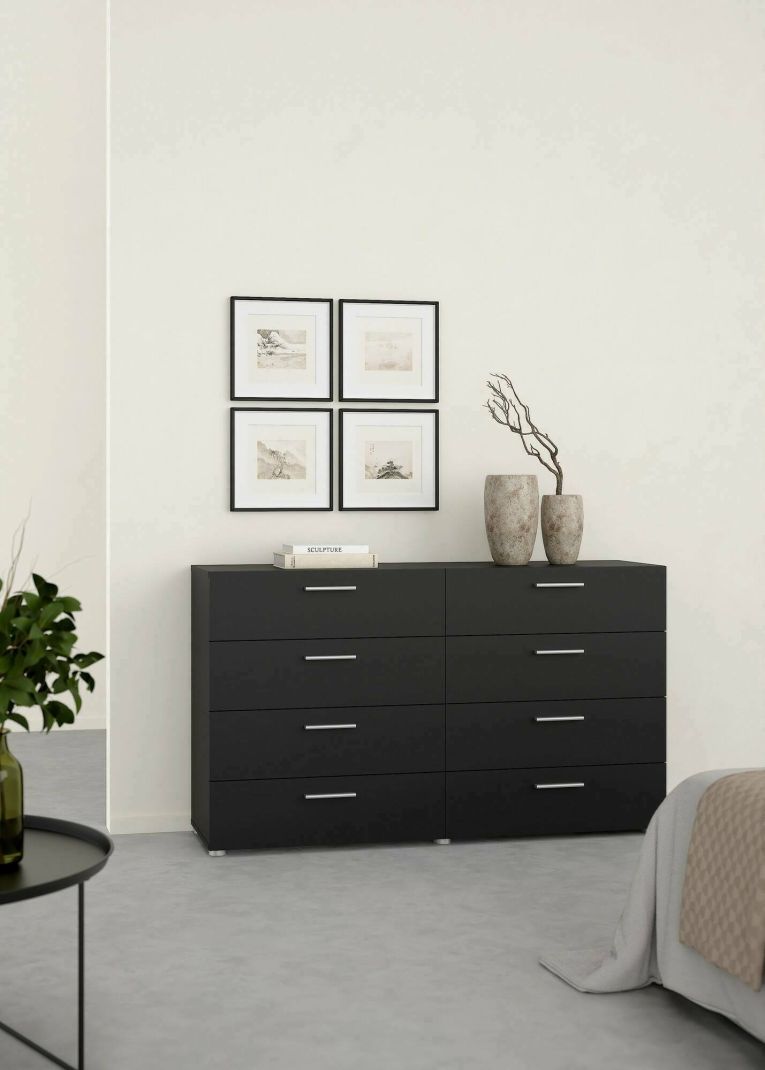 Credenza Nero 8 Cassetti Apertura Scorrevole 140x40x82h cm, Chiusura Scorrevole - Phethai