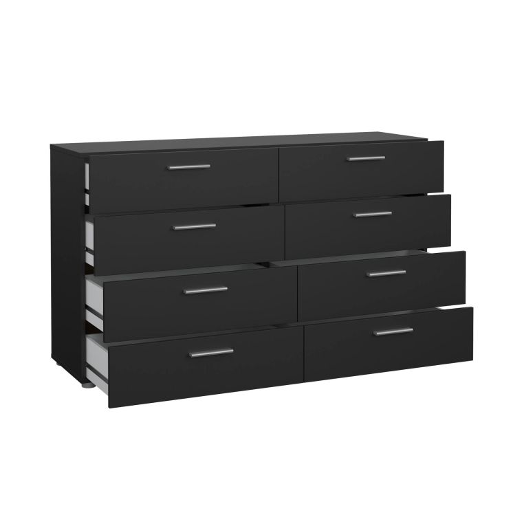 Credenza Nero 8 Cassetti Apertura Scorrevole 140x40x82h cm, Chiusura Scorrevole - Phethai