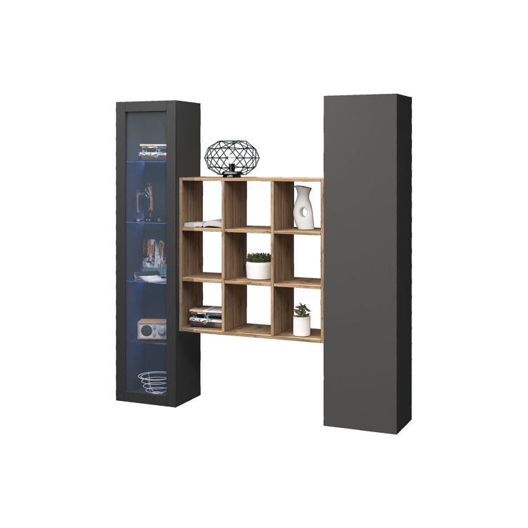Credenza Nero Antracite 14 Ripiani 2 Ante 40x30x180h cm, 19 Vani - Colonno