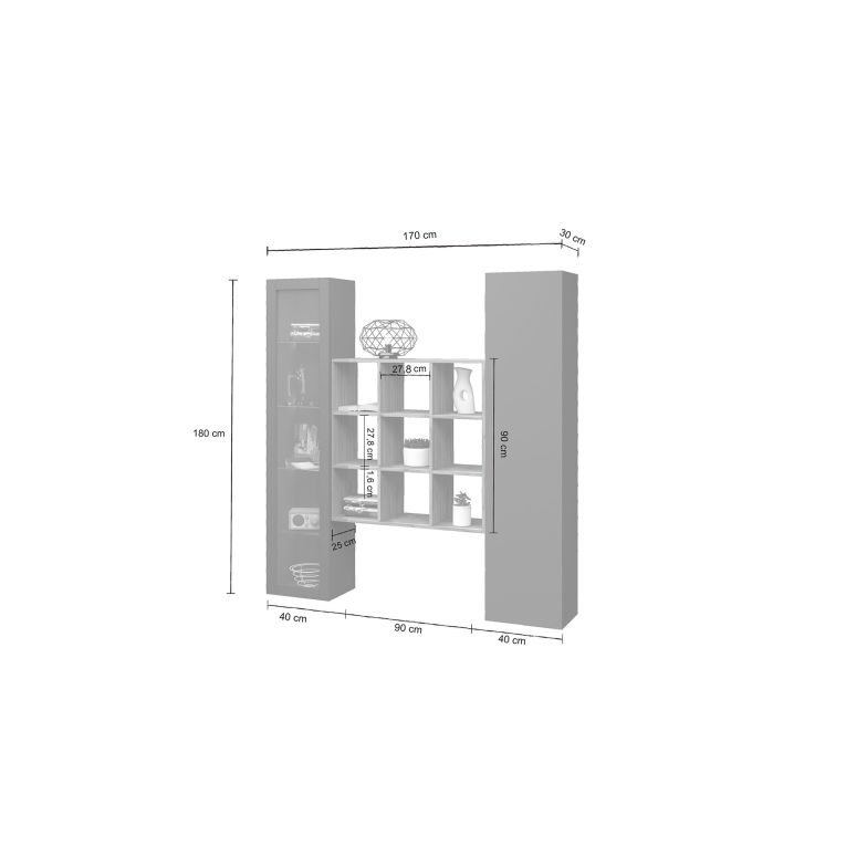 Credenza Nero Antracite 14 Ripiani 2 Ante 40x30x180h cm, 19 Vani - Colonno
