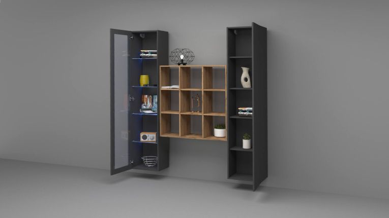 Credenza Nero Antracite 14 Ripiani 2 Ante 40x30x180h cm, 19 Vani - Colonno