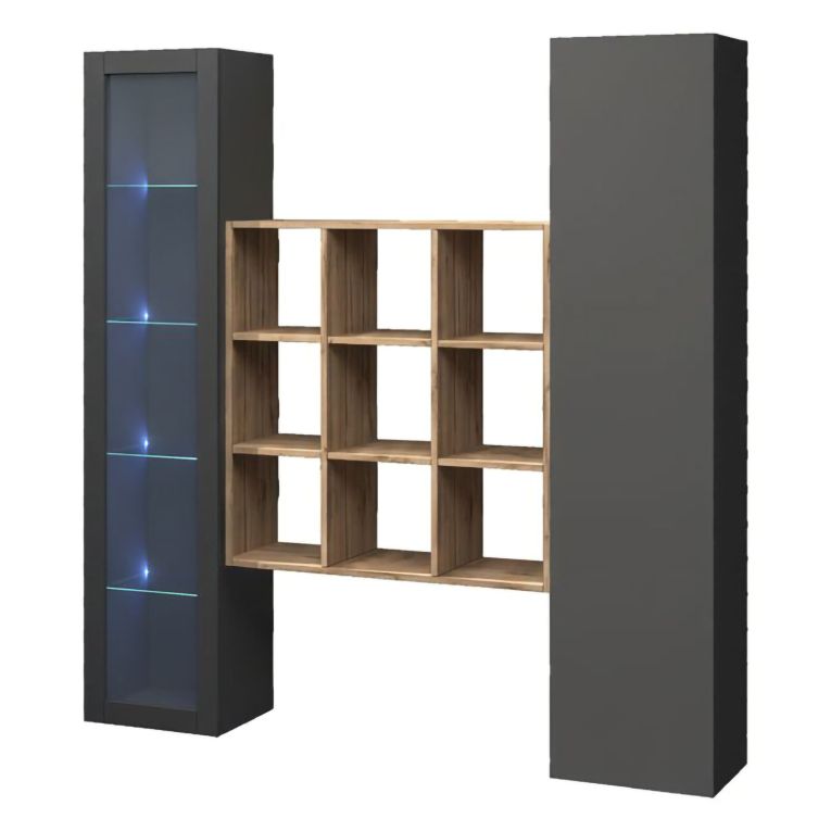 Credenza Nero Antracite 14 Ripiani 2 Ante 40x30x180h cm, 19 Vani - Colonno
