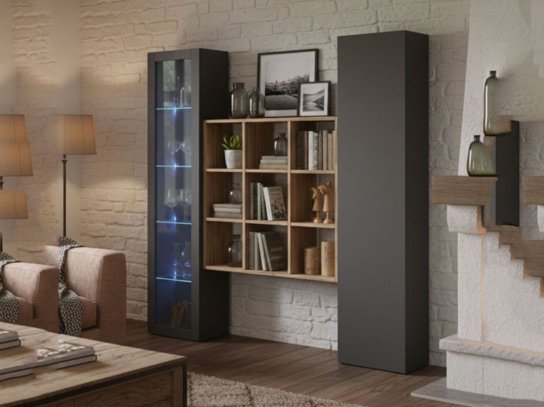 Credenza Nero Antracite 14 Ripiani 2 Ante 40x30x180h cm, 19 Vani - Colonno