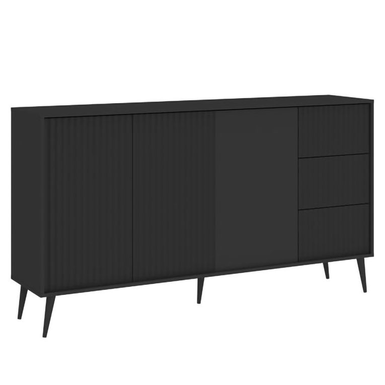 Credenza Nero Antracite 2 Ripiani 3 Cassetti 179x40x98h cm, 3 Ante - Lenasi