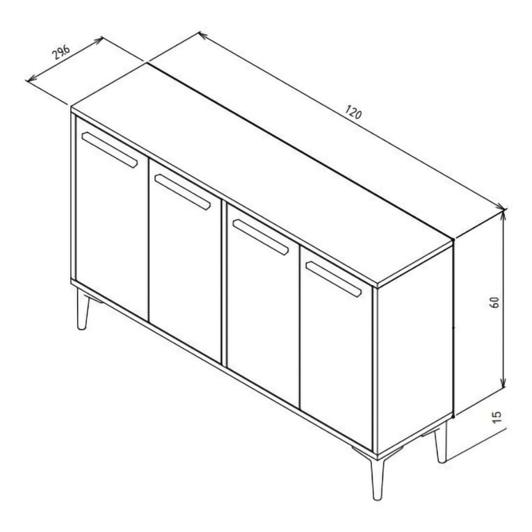 Credenza Nero Antracite 2 Ripiani 4 Ante 120x30x75h cm, 4 Vani - Perledo