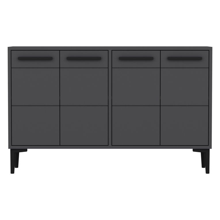 Credenza Nero Antracite 2 Ripiani 4 Ante 120x30x75h cm, 4 Vani - Perledo