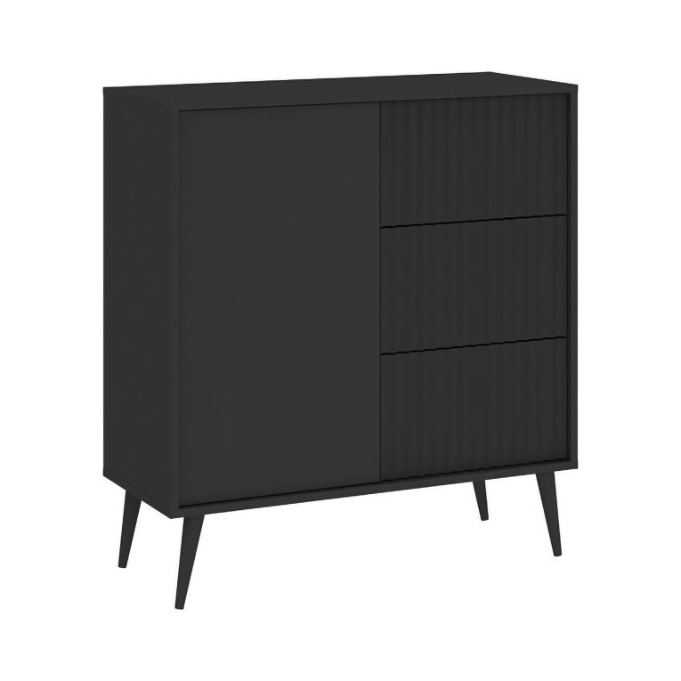 Credenza Nero Antracite 3 Cassetti Un'anta 91x40x98h cm, Apertura Battente, Scorrevole - Lemihapa