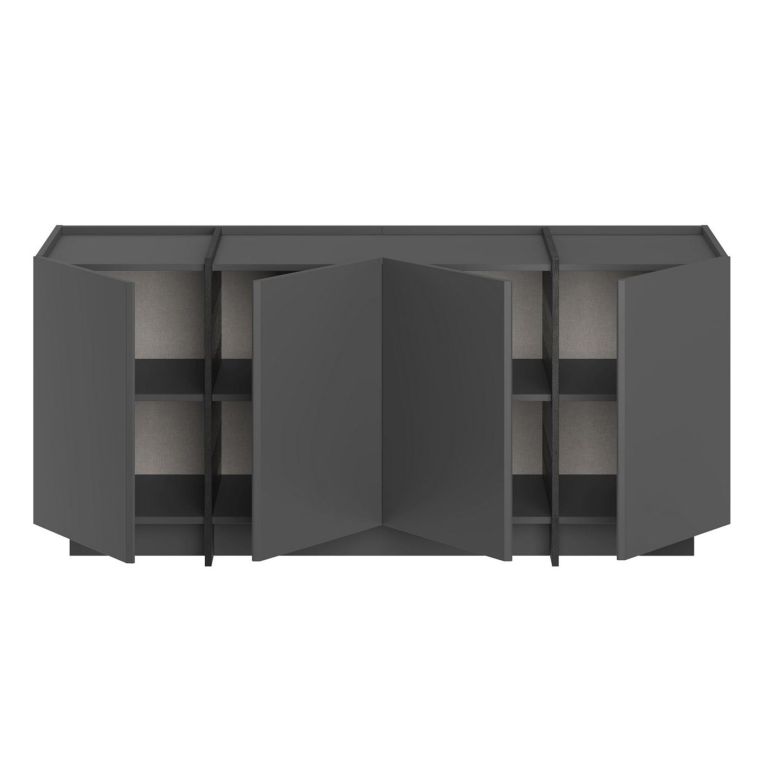Credenza Nero Antracite 4 Ripiani 4 Ante 180x45x80h cm, 8 Vani - Nolova