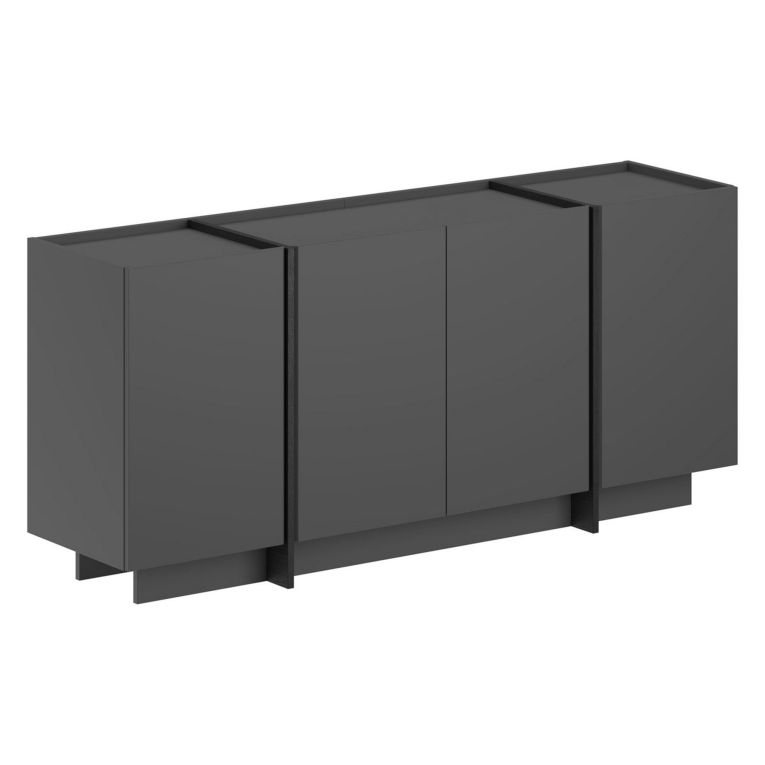 Credenza Nero Antracite 4 Ripiani 4 Ante 180x45x80h cm, 8 Vani - Nolova