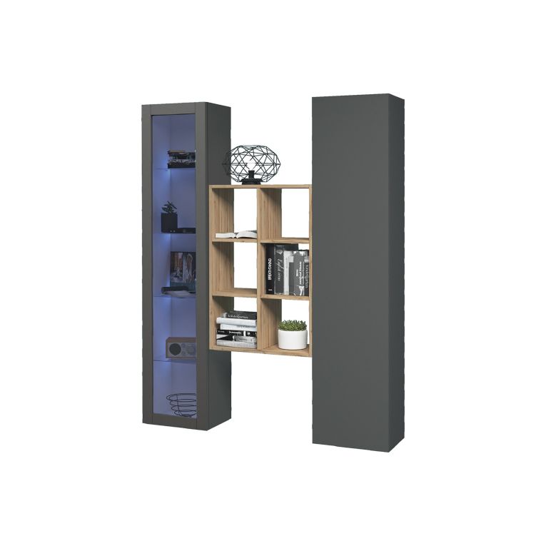Credenza Nero Antracite 8 Ripiani 2 Ante 40x30x180h cm, 16 Vani - Rimella