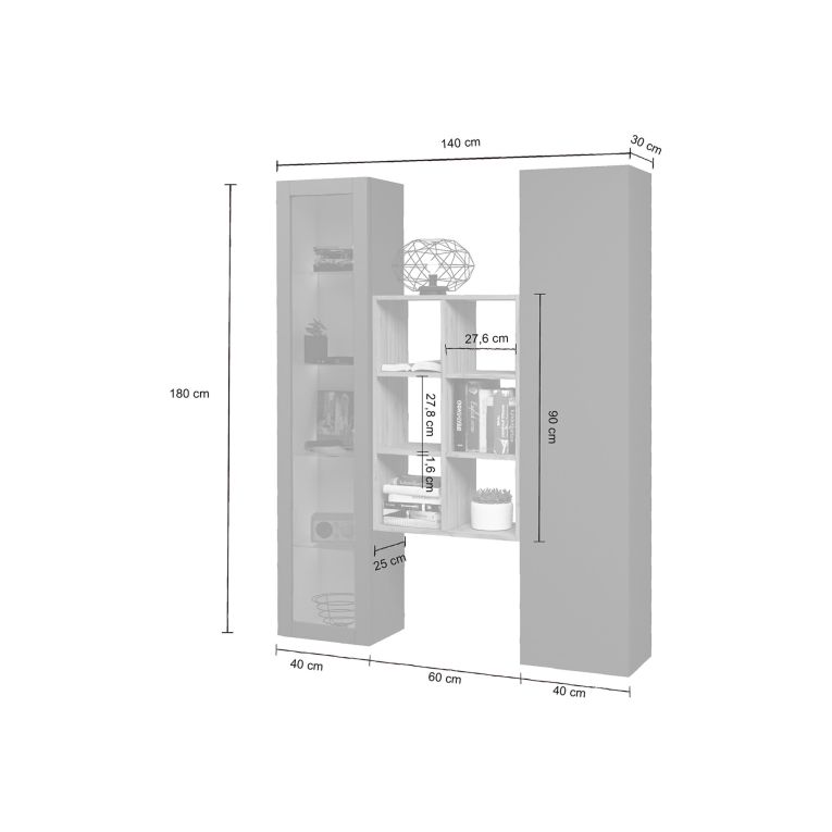 Credenza Nero Antracite 8 Ripiani 2 Ante 40x30x180h cm, 16 Vani - Rimella