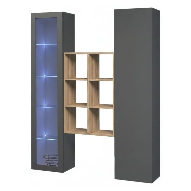 Credenza Nero Antracite 8 Ripiani 2 Ante 40x30x180h cm, 16 Vani - Rimella